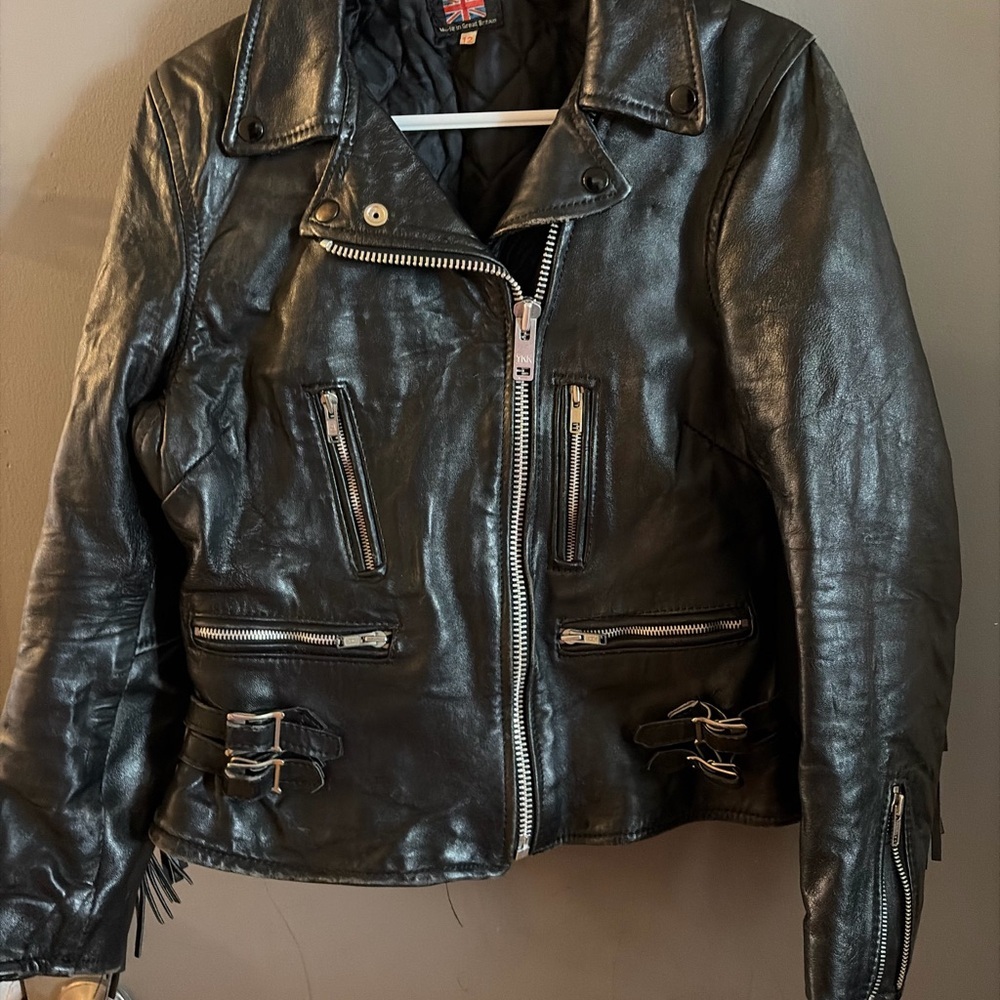 Genuine leather made in England tassel perfecto jacket fringe cowboy western - Picture 2 of 7
